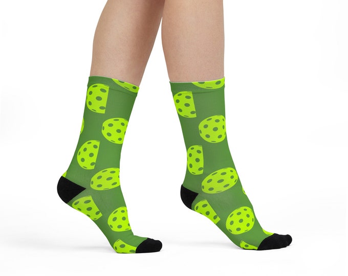 Pickleball Ball Crew Socks, Custom socks, Gift Idea, Unique Socks, Gift for Her, Gift for Him, Sports socks, Fun socks, Pickleball Gift