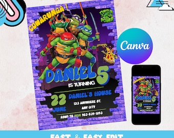 Ninja Turtle Invitation, Turtle Birthday Invitation, Ninja Turtle Invitation, Superhero Invitation, Editable Invitation, Kids Birthday Invitation