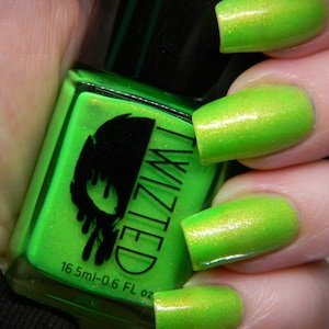 Serpents Venom - Neon Green Gold Yellow Shimmer Custom Nail Polish Cruelty Free