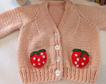 Strawberry Embroidered Personalised Name Knitted Cardigan for Babies & Children