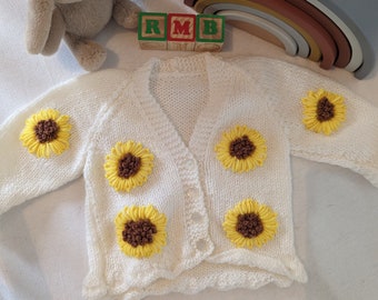 Sunflower Embroidered Personalised Name Knitted Cardigan for Babies & Children