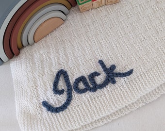 Personalised Hand Embroidered Baby Knitted Blankets, Jumpers, & Cardigans