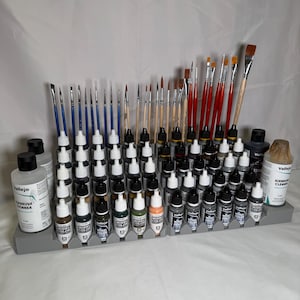 Vallejo Airbrush Paint Organizer Rack Holds 60 17/18ml Bottles, 4 Large 200ml Bottles & 30 Brushes – Hobby Paint Desktop Storage Stand