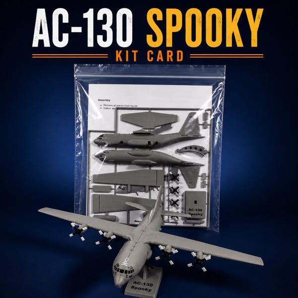 AC-130 “Spooky” 3D‑Printed Kit Card – Snap‑Together USAF Aviation Gift, No Glue Airplane Model - Military Gunship Desktop Decor