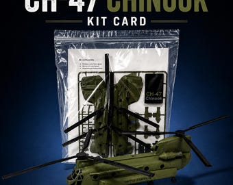 CH-47 Chinook 3D-Printed Kit Card – Snap-Together Army Helicopter Model, No Glue Desk Display, Military Gift, 15in Assembled