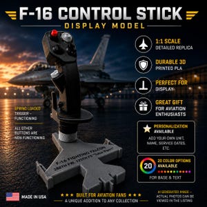 F-16 Control Stick Display Model | 1:1 Scale | Personalizable F-16 Base | 3D Printed Aviation Gift | Retirement Graduation
