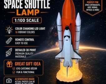 1:100 Scale NASA Space Shuttle Lamp | 3D Printed NASA Rocket Launch Light with LED Bulb And Remote, 33" Tall Display | Optional Name Plate
