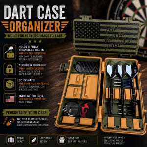 Personalizable Dart Case Organizer | Holds 3 Darts, 6 Flights, 6 Shafts | Custom Name/Logo | Mix & Match Colors | Sports and Games