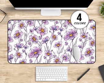 Cute Wildflower Floral Deskmat, Colorful Botanical Aesthetic Large Mousepad, Flower Desk Mat, Office Gifts for Women, Flower Keyboard Mat