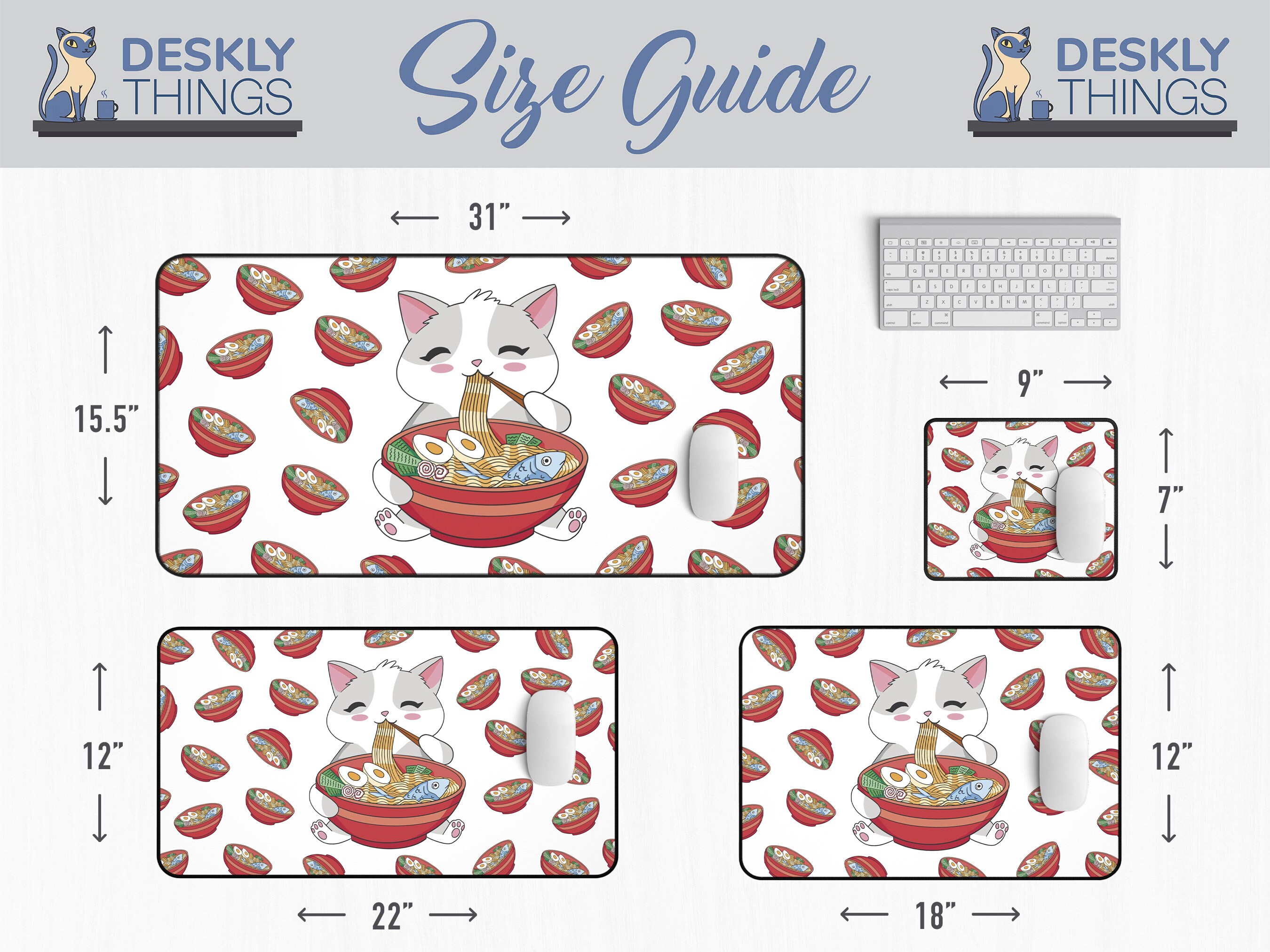 Cute R Mat Cute Ramen Cat Deskmat, Kawaii Aesthetic Anime Desk Mat, Large Japanese ...