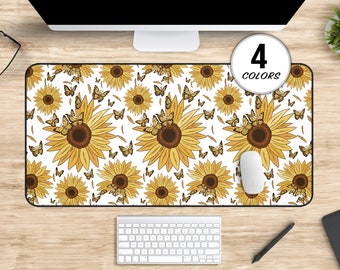 Cute Sunflower Butterfly Deskmat, Colorful Large Gaming Mouse Pad & Desk Mat, Sunflower Gifts for Women, Cute Desk Accessories, Keyboard Mat