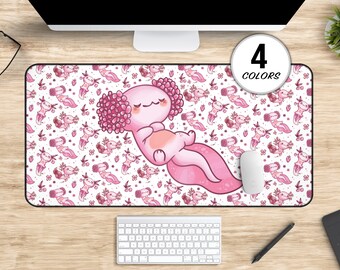 Cute Axolotl Deskmat, Kawaii Aesthetic Large Mouse Pad, Pink Desk Mat, Axolotl Gifts for Girls, Cute Desk Accessories, Axolotl Keyboard Mat
