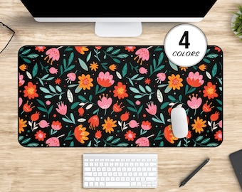 Cute Floral Deskmat, Colorful Botanical Aesthetic Large Gaming Mousepad & Desk Mat, Spring Flowers Keyboard Mat, Garden Desk Accessories