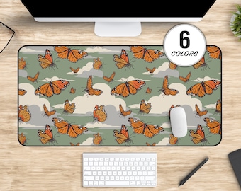 Cute Sage Butterfly Deskmat for Home Office, Large Monarch Butterfly Mousepad, Sage Green Desk Mat, Butterfly Gifts, Cloud Desk Accessories