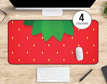 Strawberry Deskmat Cute Kawaii Desk Mat, Colorful Large Strawberry Mousepad, Home Office Gift for Women, Desk Accessories, Cute Keyboard Mat