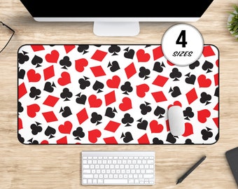 Playing Card Suits Deskmat, Bridge Desk Mat, Casino Mousepad, Poker Gifts, Fun Home Office Desk Accessories, Hearts Spade Club Diamond Suit