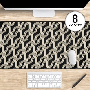 May include: A black and white geometric pattern mousepad with a 3D effect. The mousepad has a black border and the text "8 COLORS" is printed on the top right corner.
