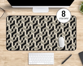 Cube Geometric Deskmat, Retro Abstract Desk Mat, Trippy Large Mouse Pad, Monochrome Office Decor, Office Gifts for Dad, Cool Keyboard Mat