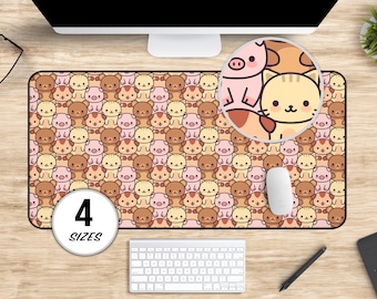 Cute Kawaii Deskmat, Cute Desk Accessories, Large Gaming Kawaii Mouse Pad Desk Mat, Gifts for Gamer Girl, Dog Pig Bear and Cat Keyboard Mat