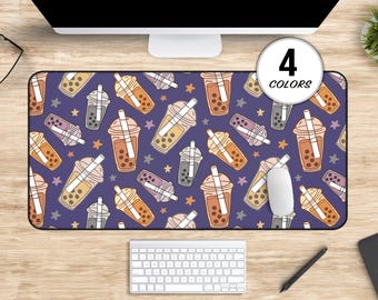 Boba Desk mat, Cute Bubble Tea Deskmat, Large Boba Mouse Pad, Kawaii Boba Lover Gifts for Her & Him, Gen Z Desk Accessories, Gaming Desk Mat