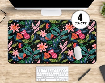 Colorful Botanical Floral Deskmat, Cute Cottagecore Flower Desk Mat, Home Office Flower & Floral Mousepad, Hand-drawn Nature Desk Accessory