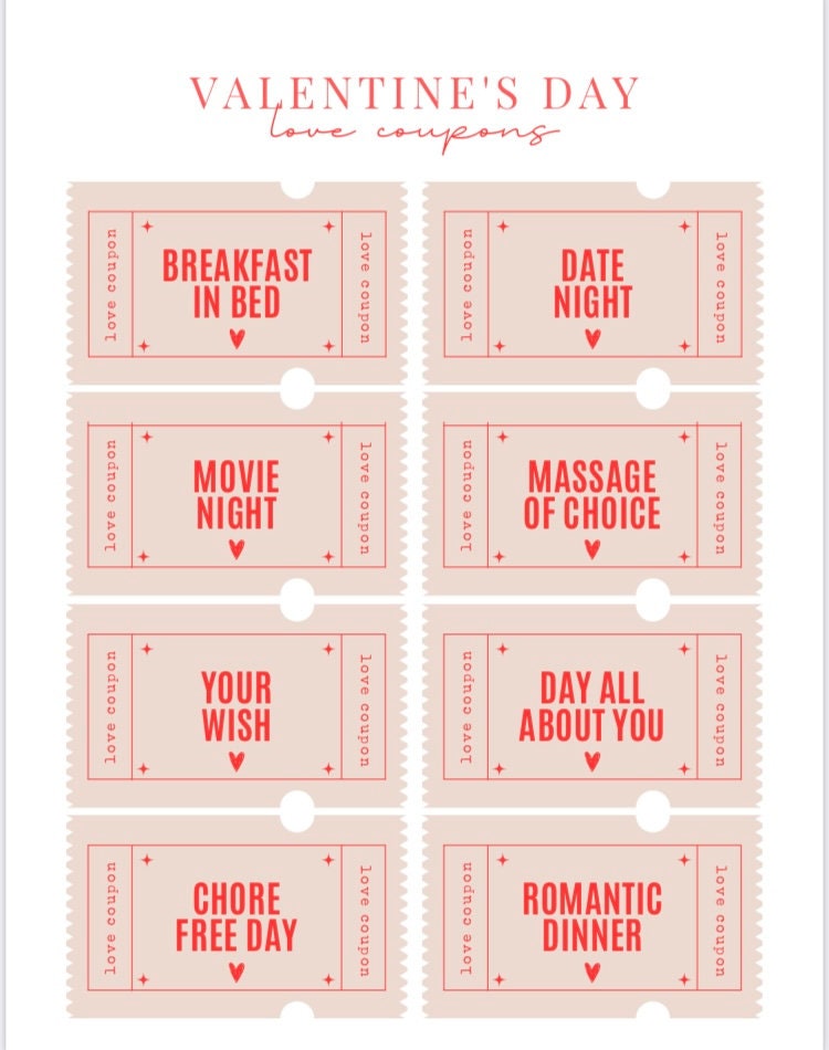 Valentines Love Coupons Printable Coupons Editable Love Coupons ...