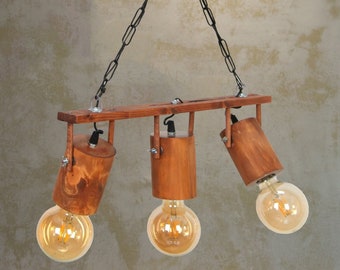 Rustic Wood Ceiling Light, Rope Pendant Light, Handcrafted Wooden Ceiling Lamp, Farmhouse Wood Chandelier, Rope Light Fixture