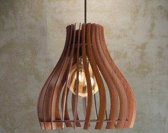 Lampe scandinave en bois, Suspension en bois, Lampe en bois Mid-Century, Lustre moderne, Luminaire de ferme, Lampe en bois