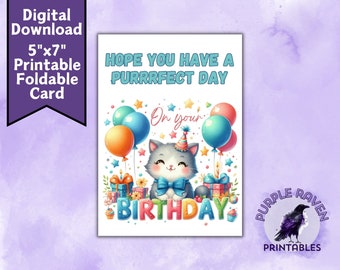 Purrrfect day birthday card, digital birthday card