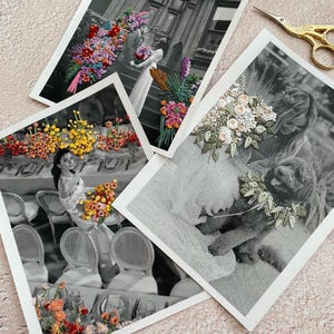 Custom Embroidered Wedding Photo, Hand Stitched Wedding Boquet on a photo, Cotton Wedding Anniversary Gift, Handmade Embroidered Photo Gift