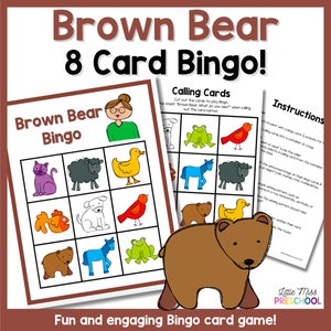 Bingo ! ou jeu et centre assortis | Ours brun | 10 cartes (préscolaire, préscolaire, maternelle)