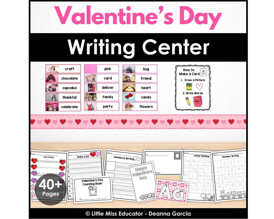 Valentine’s Day February Writing Center | Writing Pages, Tracing, Vocab ...