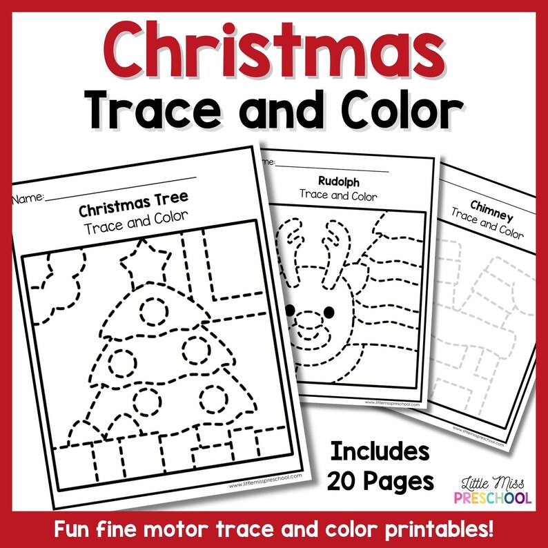 Christmas Trace and Color Printable Pages (20 Pages) - Etsy