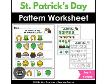 St. Patrick's Day Pattern Worksheets (Preschool, Pre-K, Kinder)