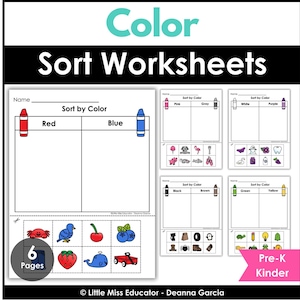 Color Sorting Cut and Paste Worksheets | 11 Colors | Centers + Morning Work