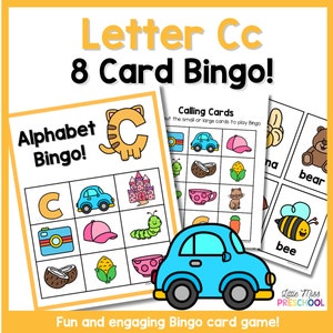 Bingo da letra Cc! Jogo ou centro para grupos pequenos | 8 cartas (pré-escola, pré-escola, jardim de infância)