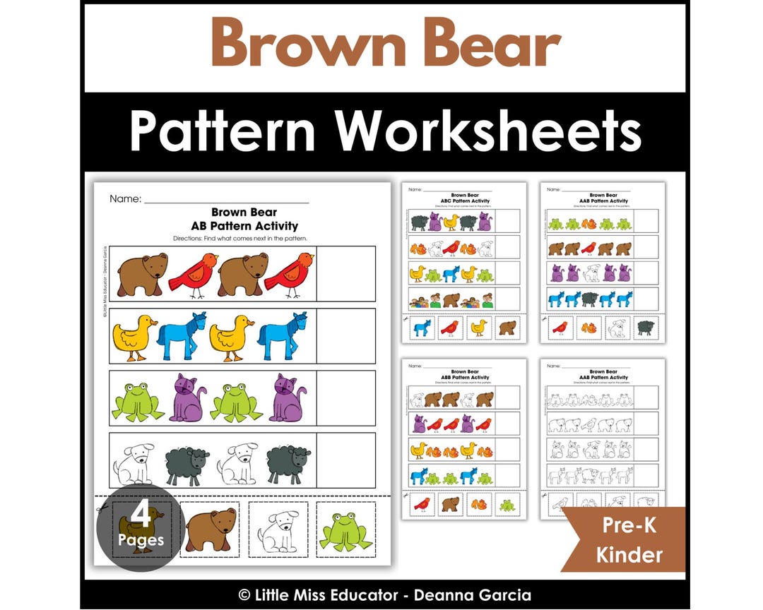 Brown Bear Pattern Worksheets | Math Centers | Color + B&W - Etsy
