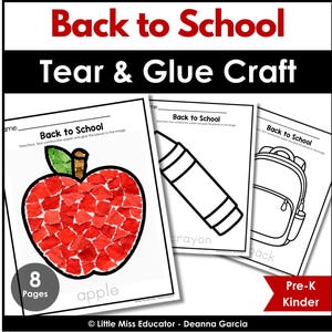 Back to School Craft No Prep Tear and Glue Cut Paste Toddler PreK OT Activity