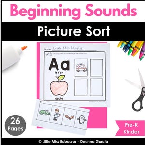 Alphabet Beginning Sounds Picture Sort | Phonics Practice for PreK, TK, & Kinder