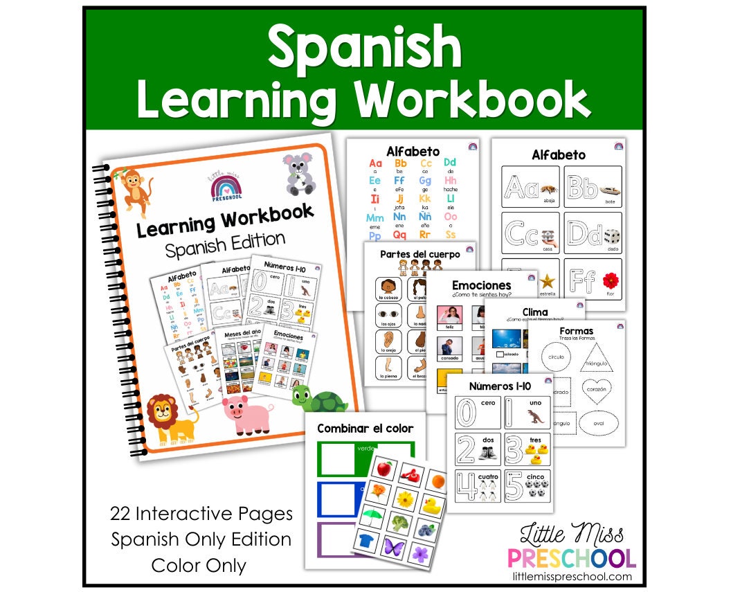 Spanish Learning Book Workbook Busy Book preschool, Pre-k, Kindergarten ...