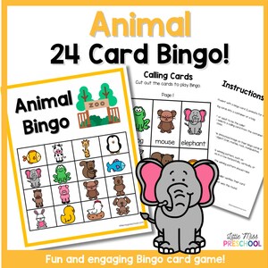 Bingo de animais! Jogo para grupos grandes ou centro | 24 cartas | (Pré-escola, Pré-K, Kinder) Download digital