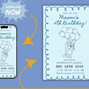 Bluey Birthday Invitation | Editable Bluey Party Invite Template | Digital Download | Canva Editable Kids Birthday Card