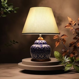 Handcrafted Blue Pottery Lamp: Artisan Table Lamp with Unique Ceramic Base