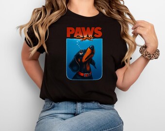 PAWS Dachshund Tee, Dachshund T-Shirt, Film Movie Buff Theme Shirt, Fun Parody Tee