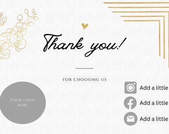 Thank you card, work, chevaldo, EDITABLE TEMPLATE, small business, cute and minimalisim, gold