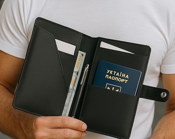 Personalized Leather Travel Wallet, Passport Holder, Custom Logo Organizer, Corporate Gift, 10 Colors