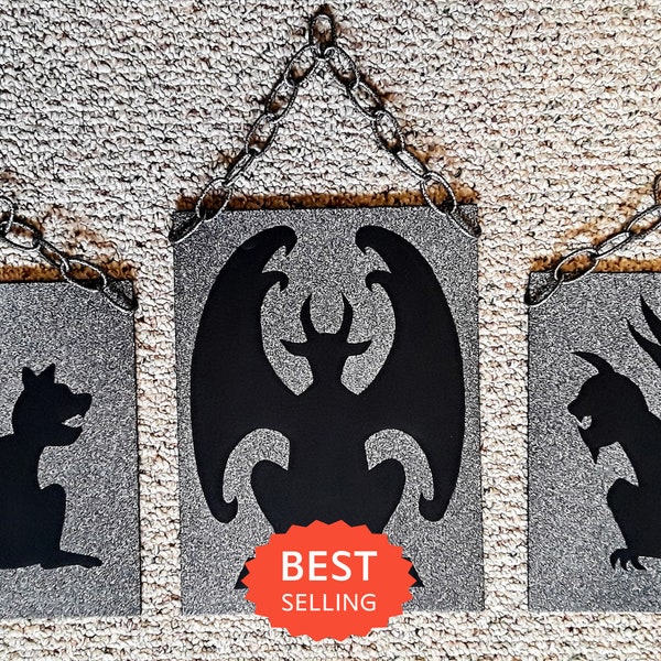 Gargoyle Silhouette 3-piece Set; Goth Gargoyle Wall Art; Medieval Dragon Wall Hanging; Goth Girl; Gothic Wall Art; Fantasy Art; Gift for Him