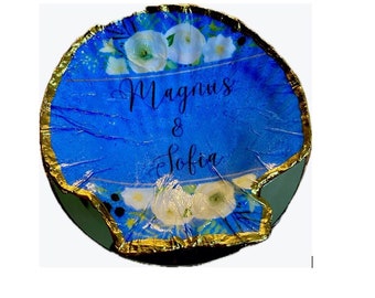 Personalized Blue Floral Decoupage Scallop Trinket Dish