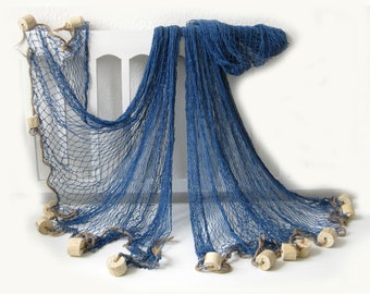 Decorative net fishing net approx. 250 x 250 cm BLUE cotton mesh 2 x 2 cm with floats