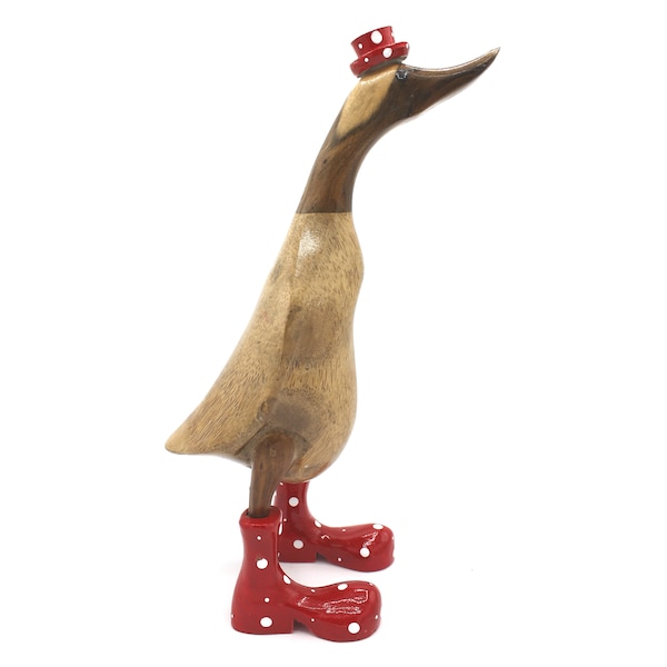 Canard rigolo avec bottes rouges Canard courant en bois 33 cm